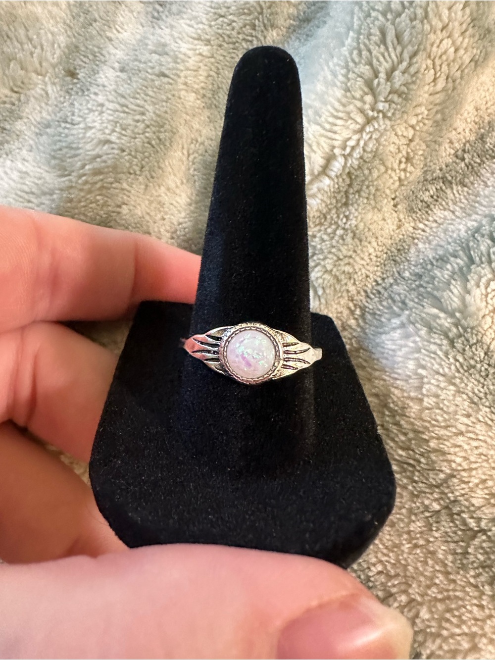 Silver Opalescent Accent Ring in White - Classic Women's Ring